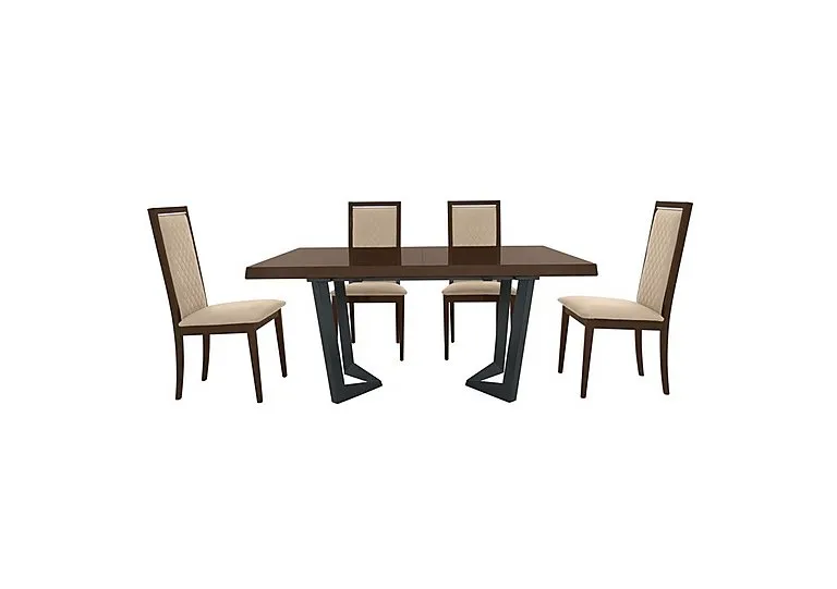 Palazzo 200cm Extending Dining Table in Dark Walnut with 4 Rombi Chairs - Aquos Cream