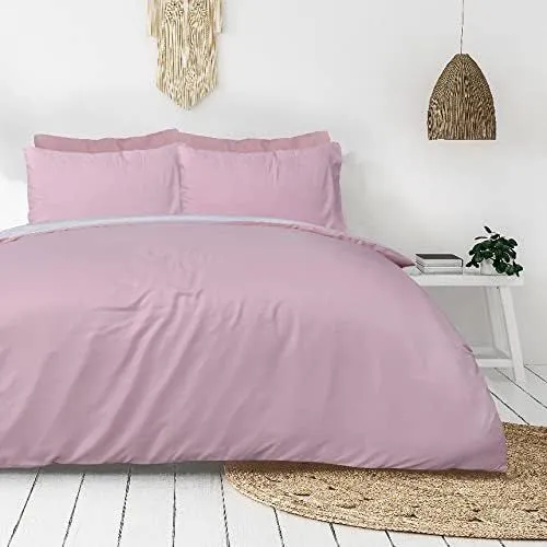 Smart Living Luxury Hotel Quality Reversible Ribbed Velvet Duvet Cover with Pillowcases in Pink 2