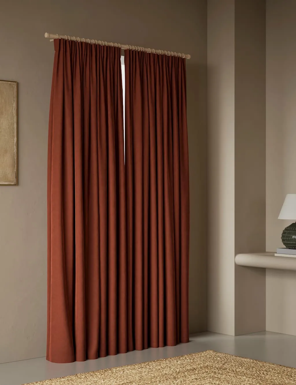 M&S Velvet Pencil Pleat Curtains Chestnut