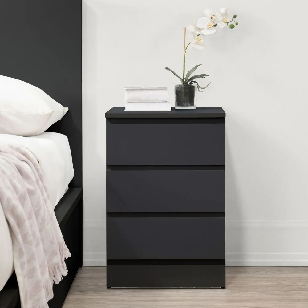 Oslo - 3 Drawer Bedside Table - Black - Wooden - Happy Beds 1