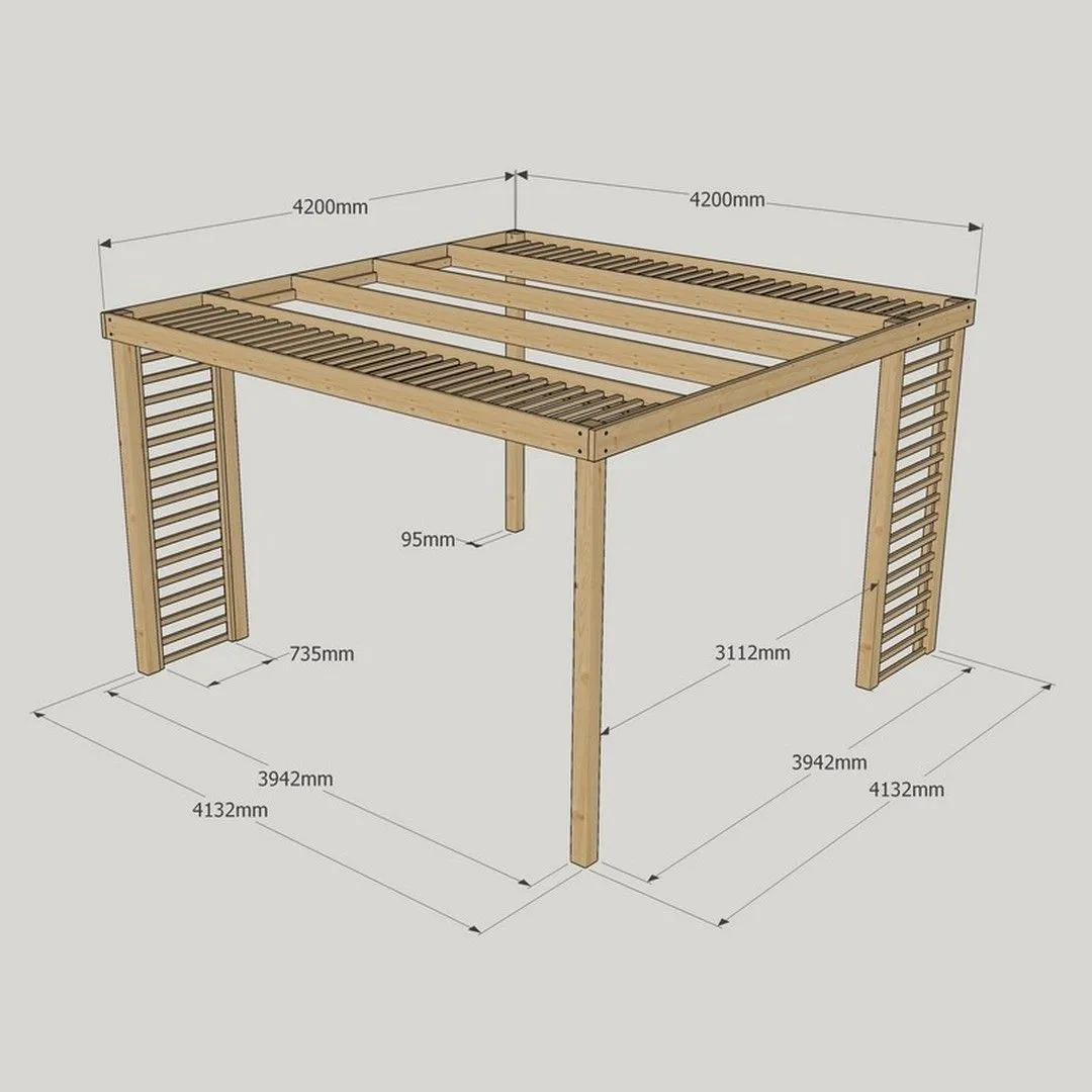 Rutland County Garden Furniture Ltd Panel Pergola - Wood - L420 x W420 cm - Rustic Brown in Light Green 5