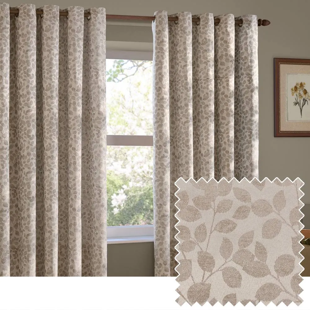 Wylder Grace Leaf Jacquard Room Darkening Eyelet Curtains Natural 117Cm Width 137Cm Drop, Cream