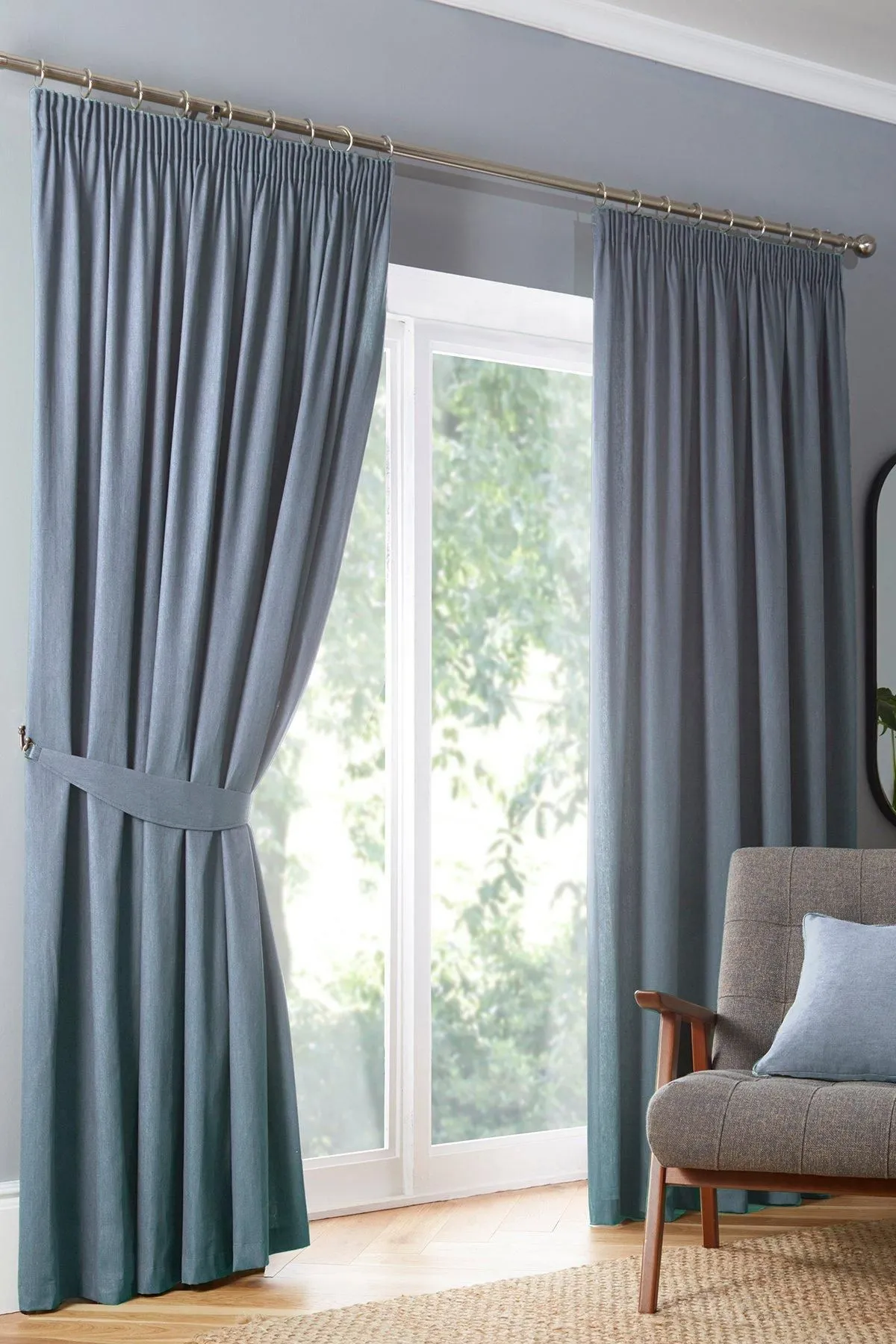 Fusion 'Dijon' Thermal & Blackout Fully Lined Pencil Pleat Curtains in Light Blue