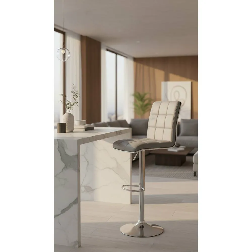netfurniture Penguin Grey Padded Kitchen Bar Stool With Back Adjustable Height 2