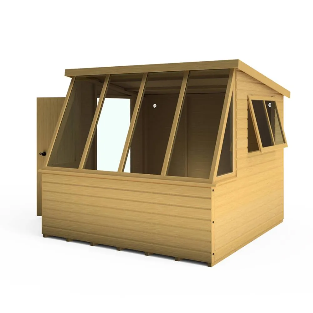 Shires Iceni 8x8' Potting Shed Pre Hung Doors with Opening Glass Side Window in Brown