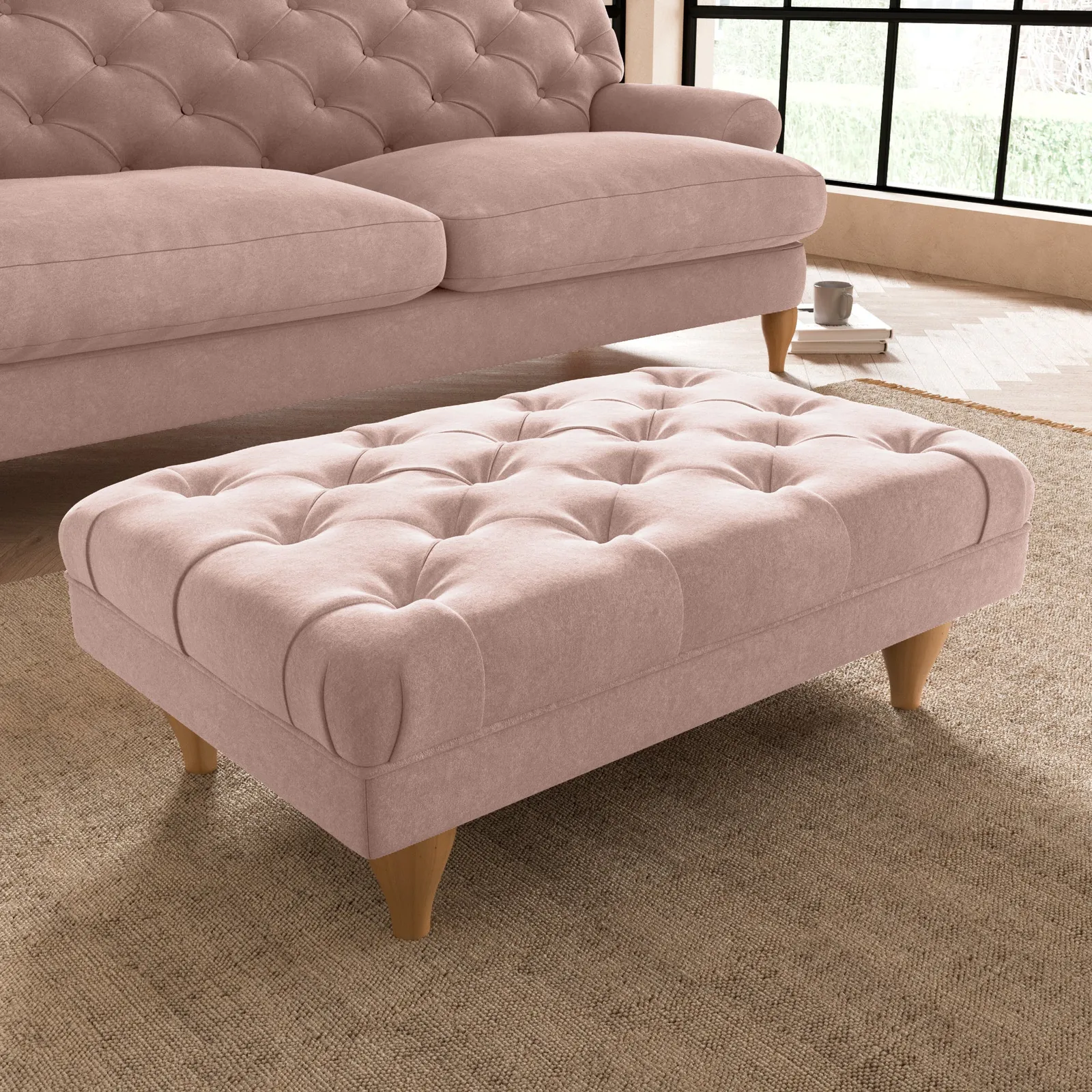 Warwick Luxury Velvet Footstool Pink