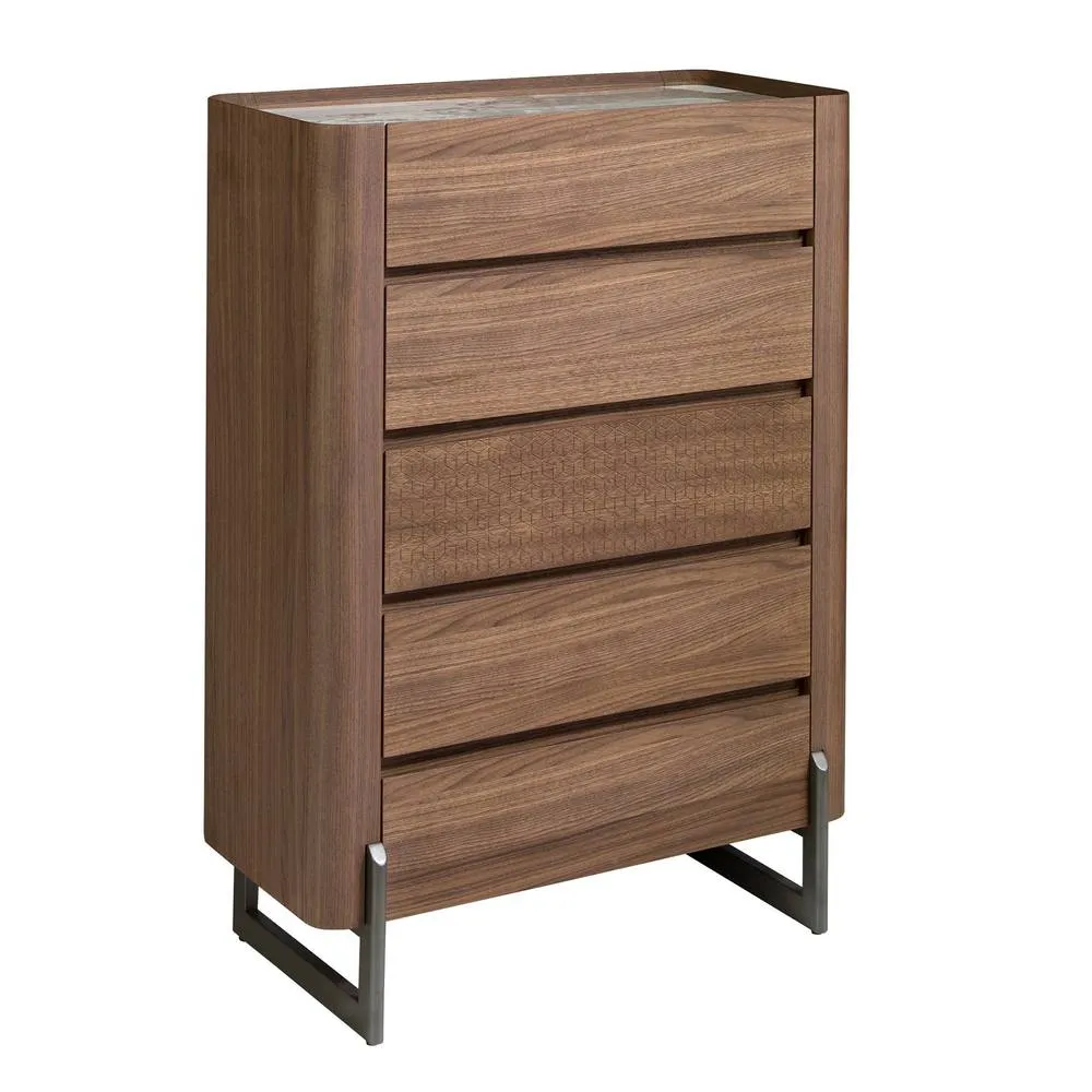 Angel Cerda Walnut Veneer Chiffonier with Porcelain Marble Top in Brown