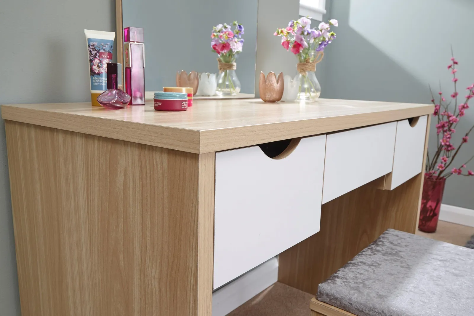 GFW Elizabeth Dressing Table Set in Light Oak 3