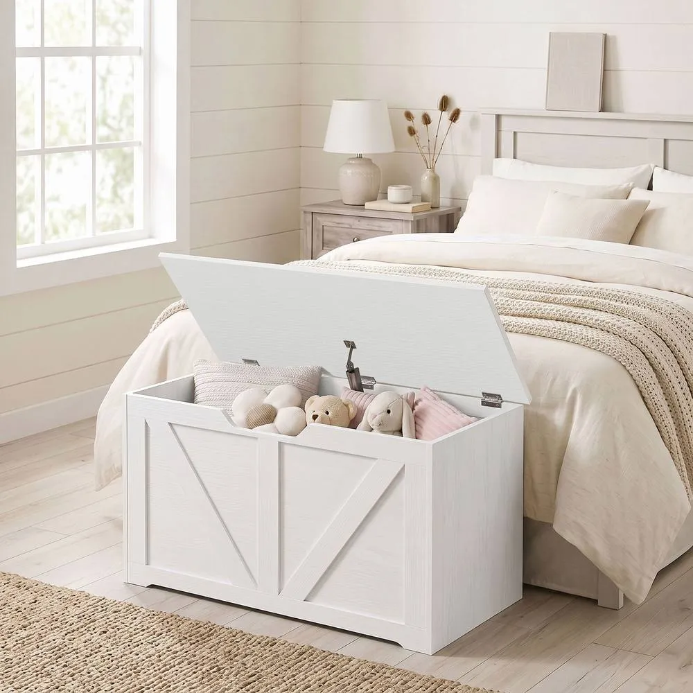 HOMCOM Storage Trunk for Living Room, with Safety Hinge, 80cm, White