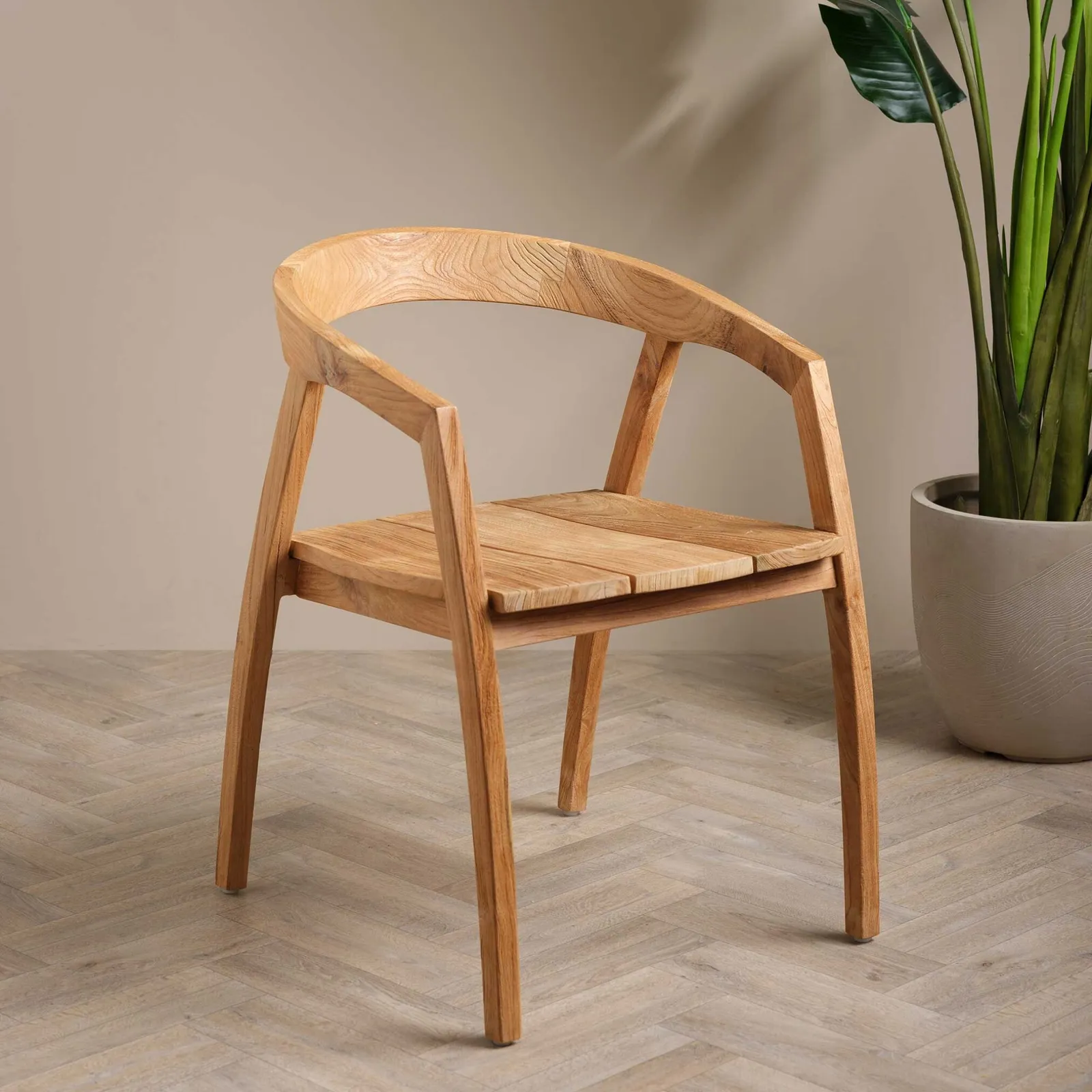 Grenada Jati Outdoor A Dining Chair, Neutral Wood | Barker & Stonehouse