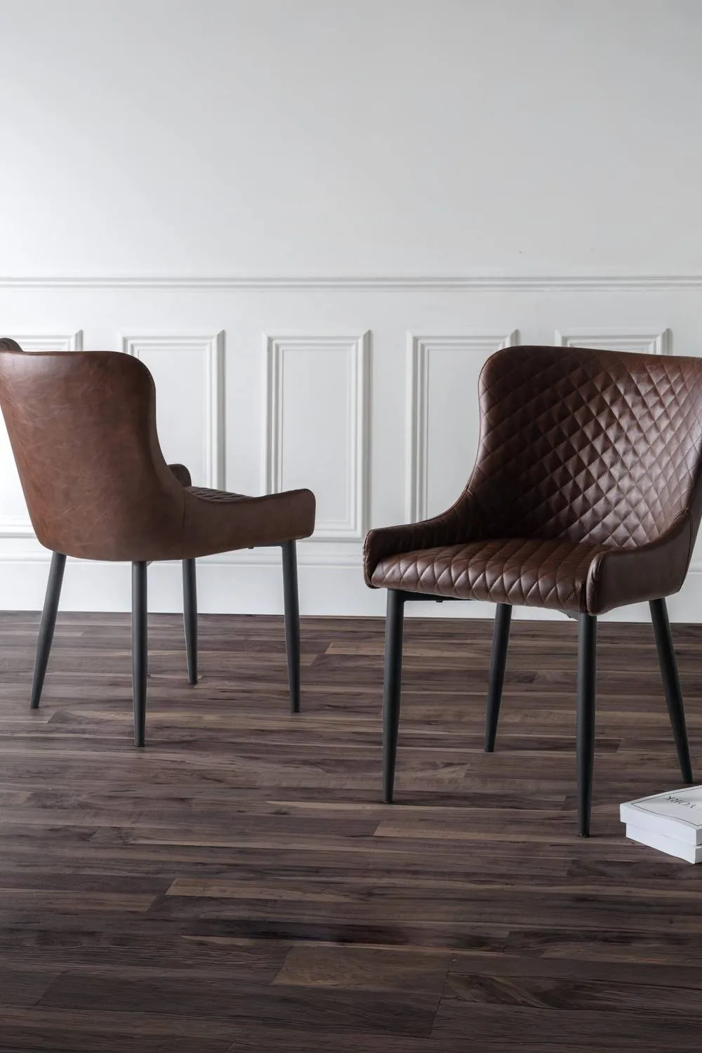 Julian Bowen Luxe Diamond Quilted Upholstered Dining Chair (Set of 2) in Brown 2