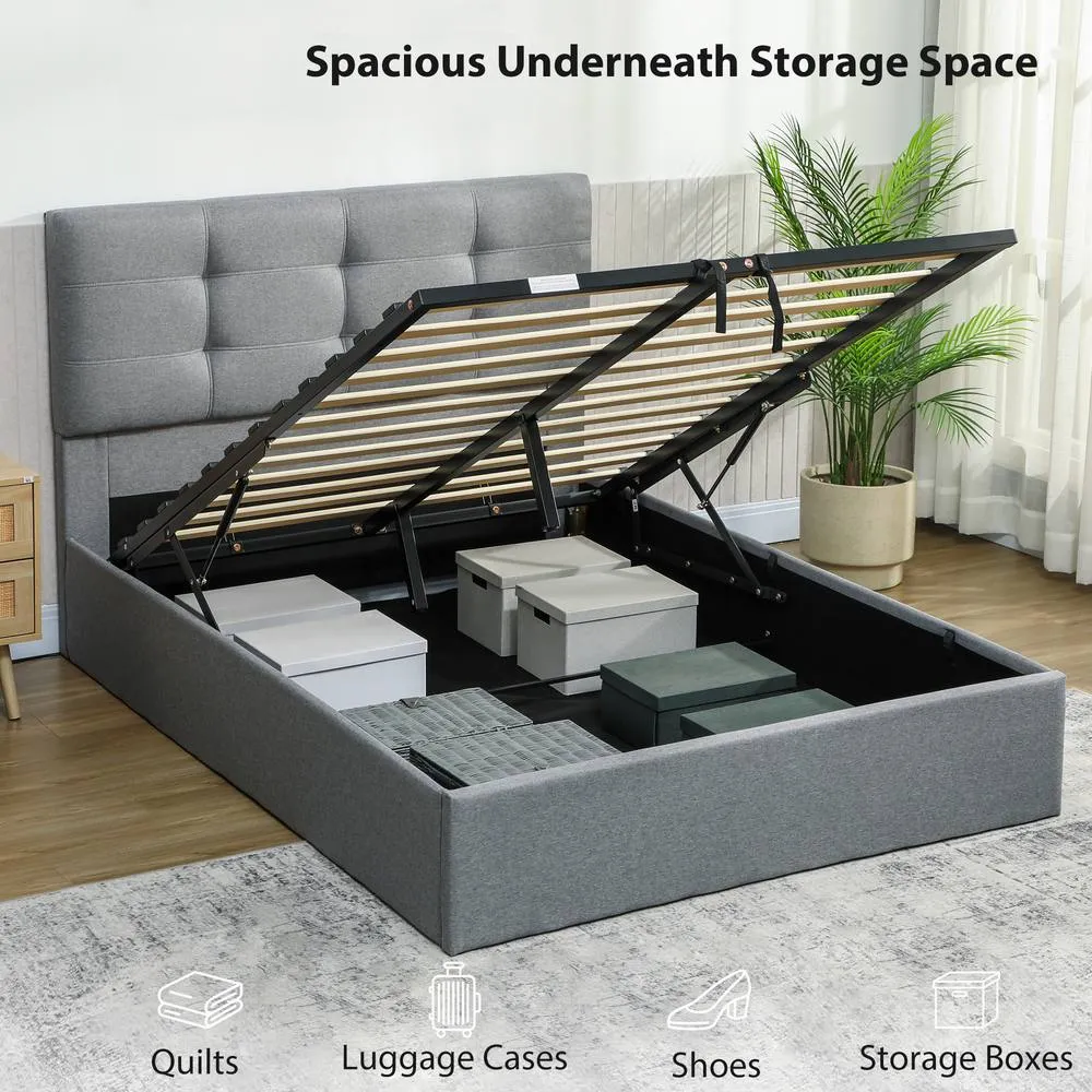 HOMCOM Upholstered Ottoman Bed, Storage Bed Frame, Grey 4