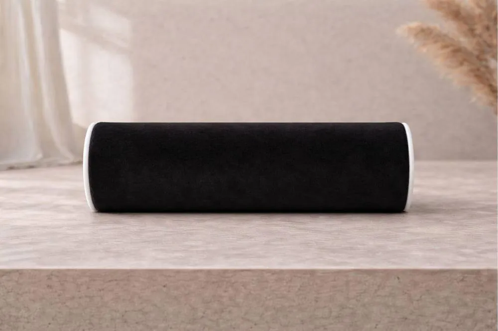 HOB Furniture Bolster Cushion with White Piping in Black