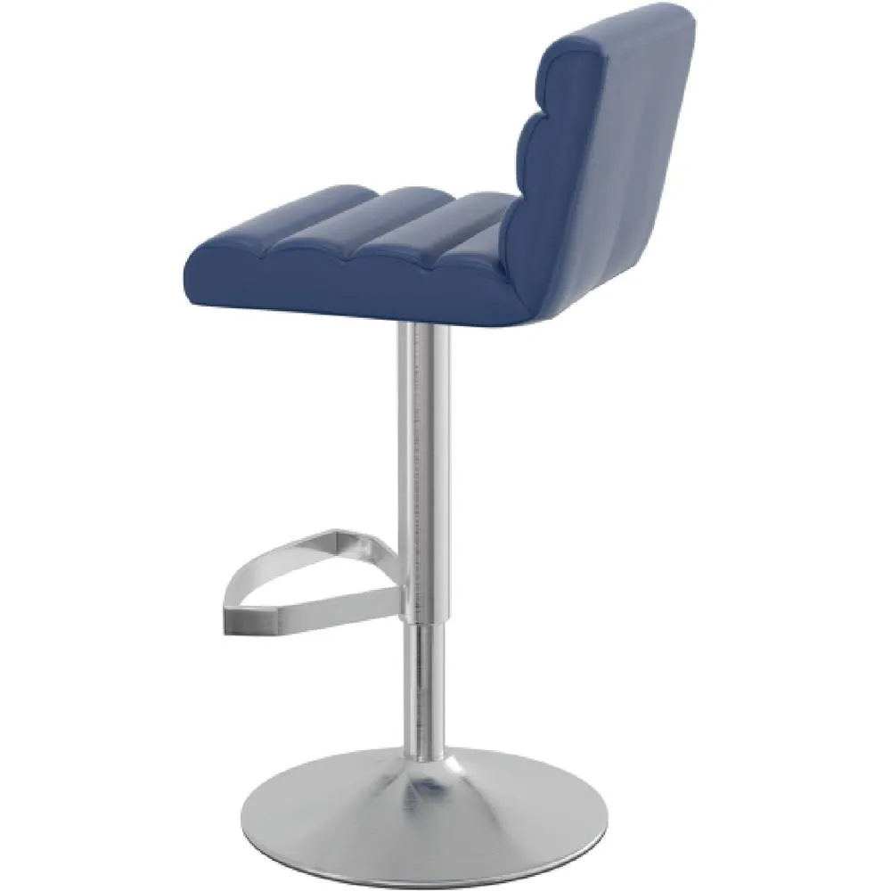 netfurniture Manitor Brushed Steel Kitchen Bar Stool Faux Leather Ribbed Seat in Blue 4