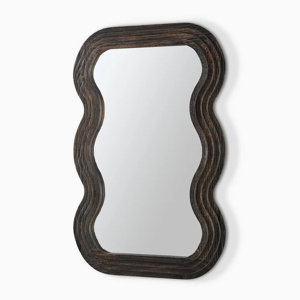 FurnitureboxUK Liora Walnut Wood Medium 90x60cm Rectangle Wavy Wall Mirror 4