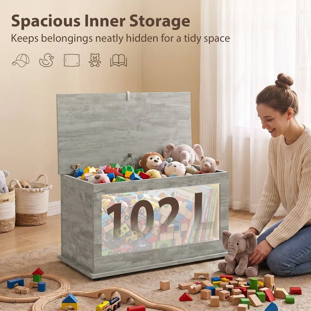 HOMCOM Storage Chest with Safety Hinged Lid, 102L Storage Box, Grey 4