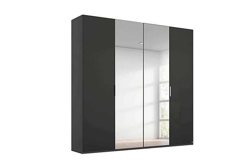 Formes 4 Door Hinged Wardrobe with 2 Glass Doors and 2 Mirrored Doors - Graphite/Basalt Front