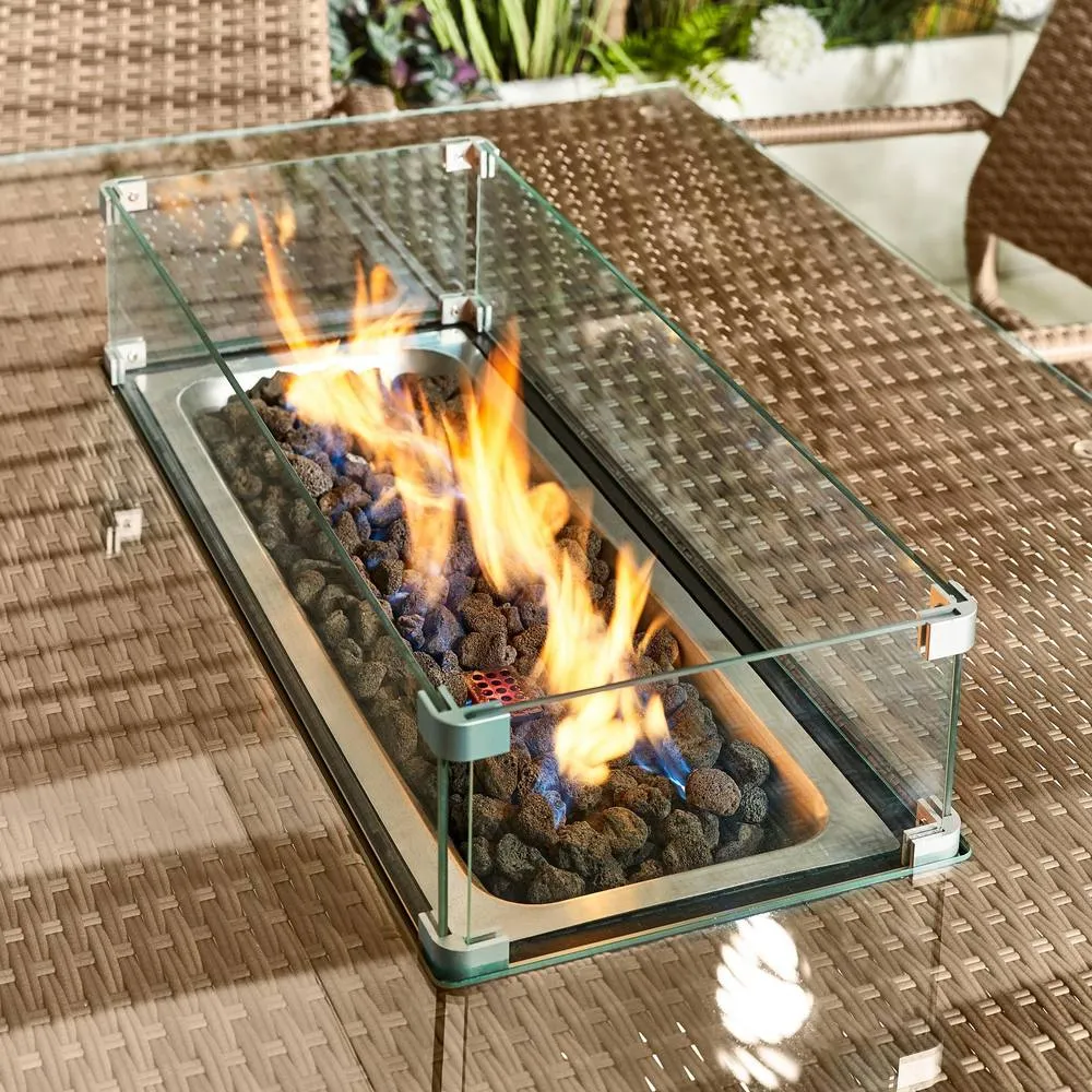 FurnitureboxUK Marbella Rattan 6 Seat Garden Dining Table + Firepit in Beige 5