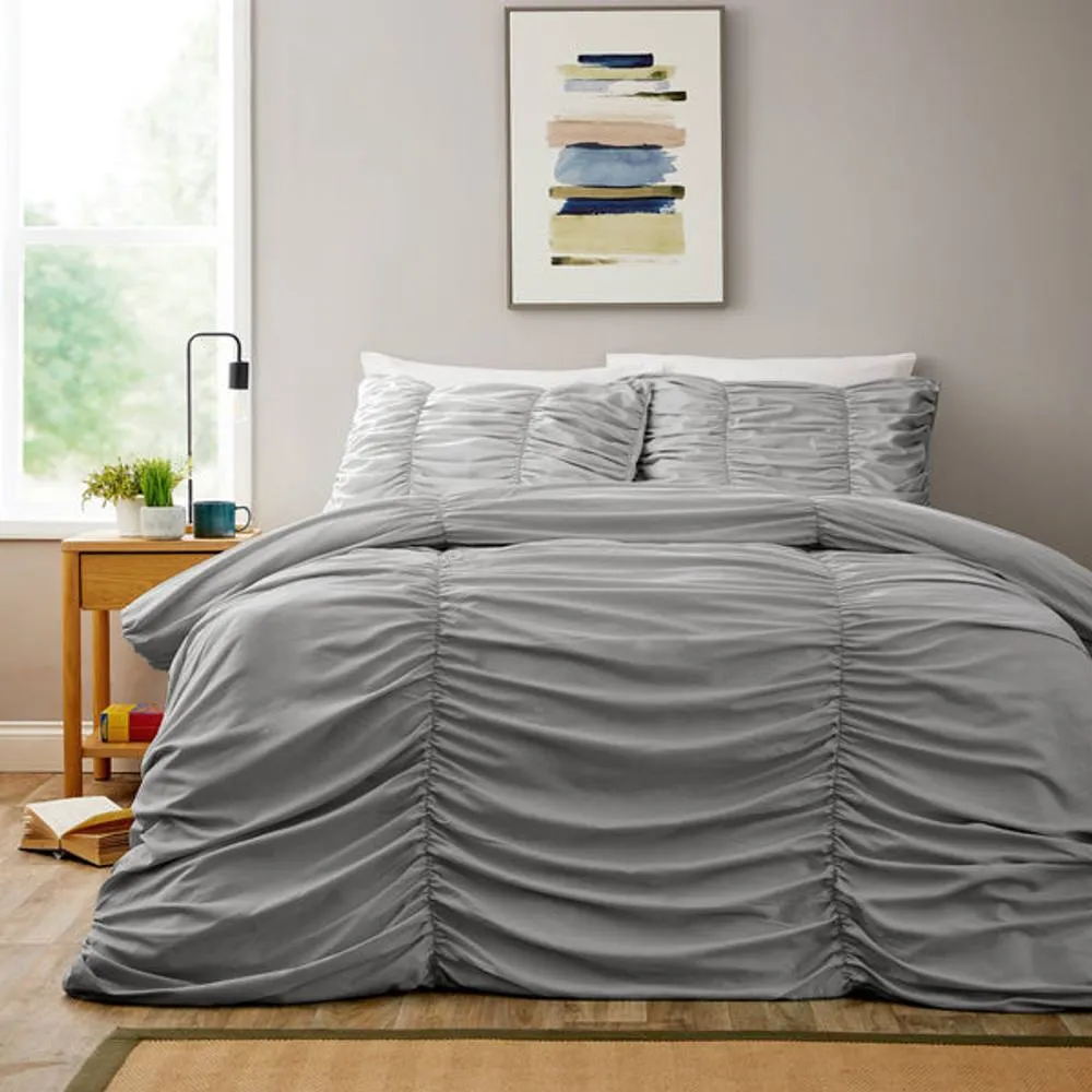 New Edge Blinds Ruched Duvet Set in Grey