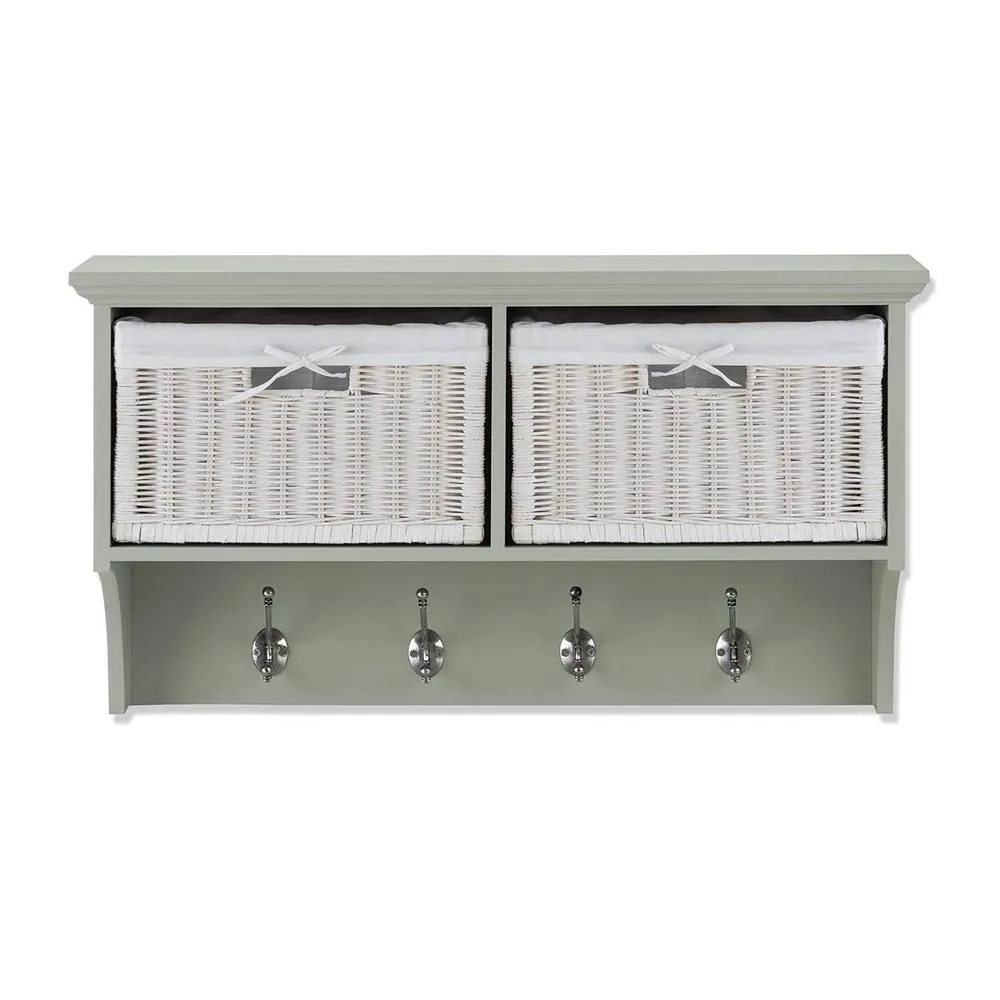 Statement Furniture Tetbury Small Hallway Coat Rack / Shelf with Wicker Storage Baskets in Light Green 2