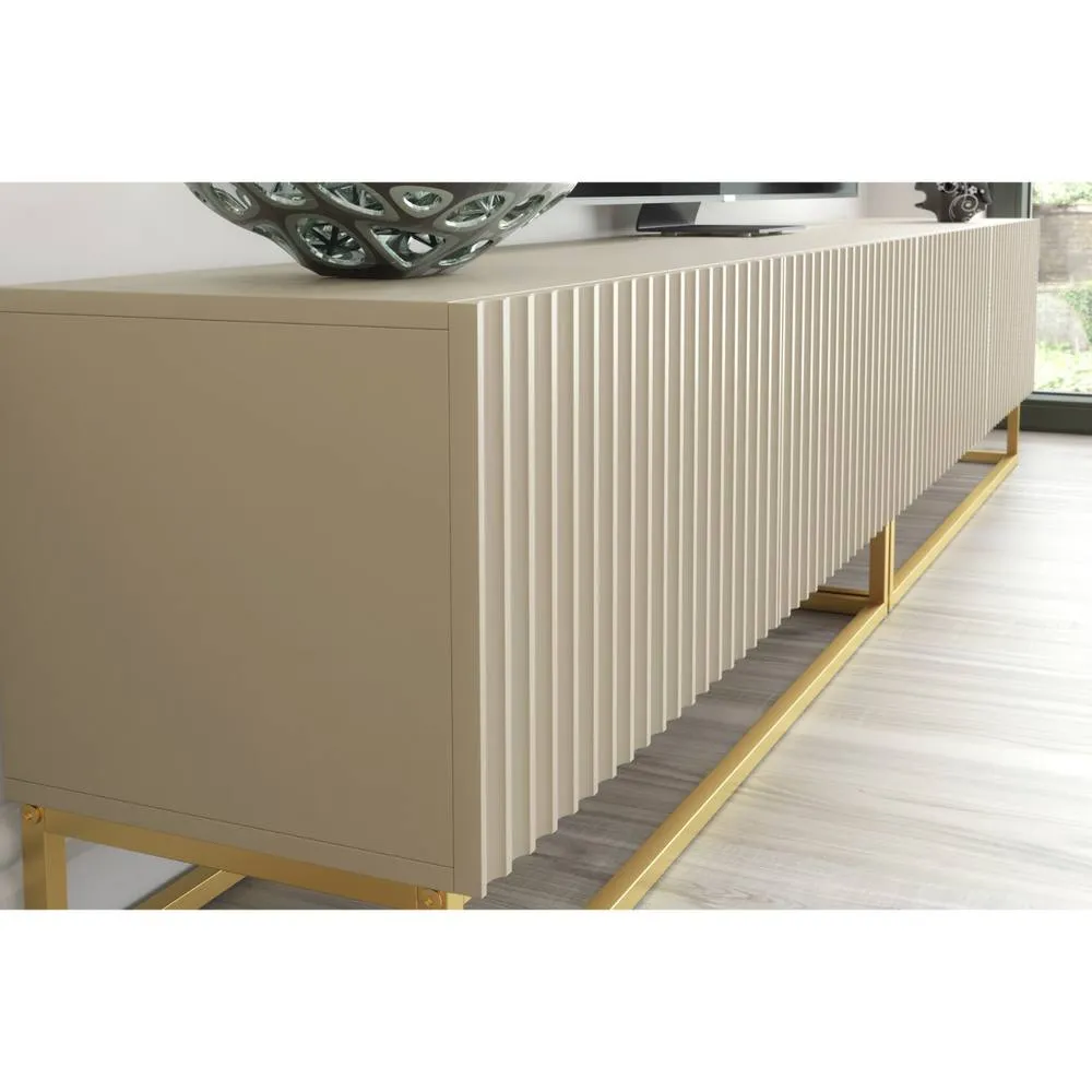 Creative Furniture Ripple Duo TV Unit 200cm - Cashmere Warm Beige Taupe Finish with Gold 5