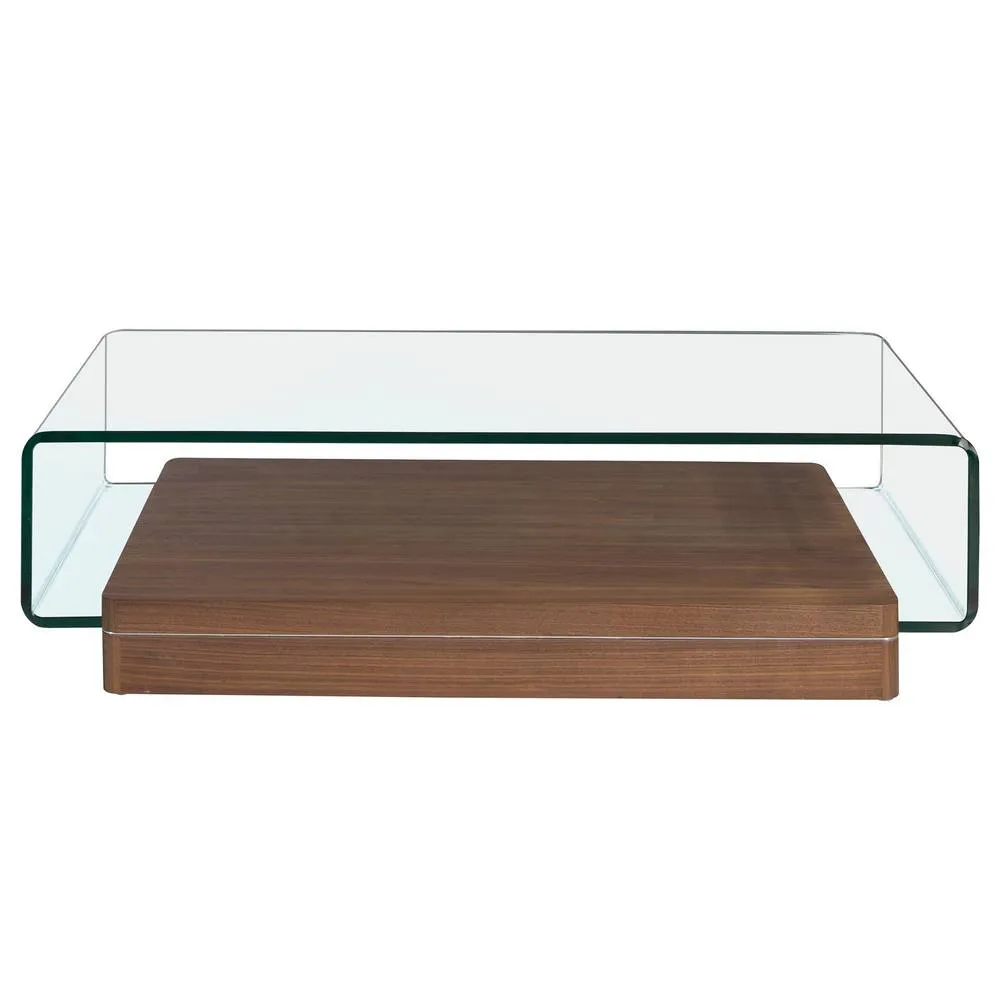 Angel Cerda Rectangular Tempered Glass Coffee Table with Walnut 2