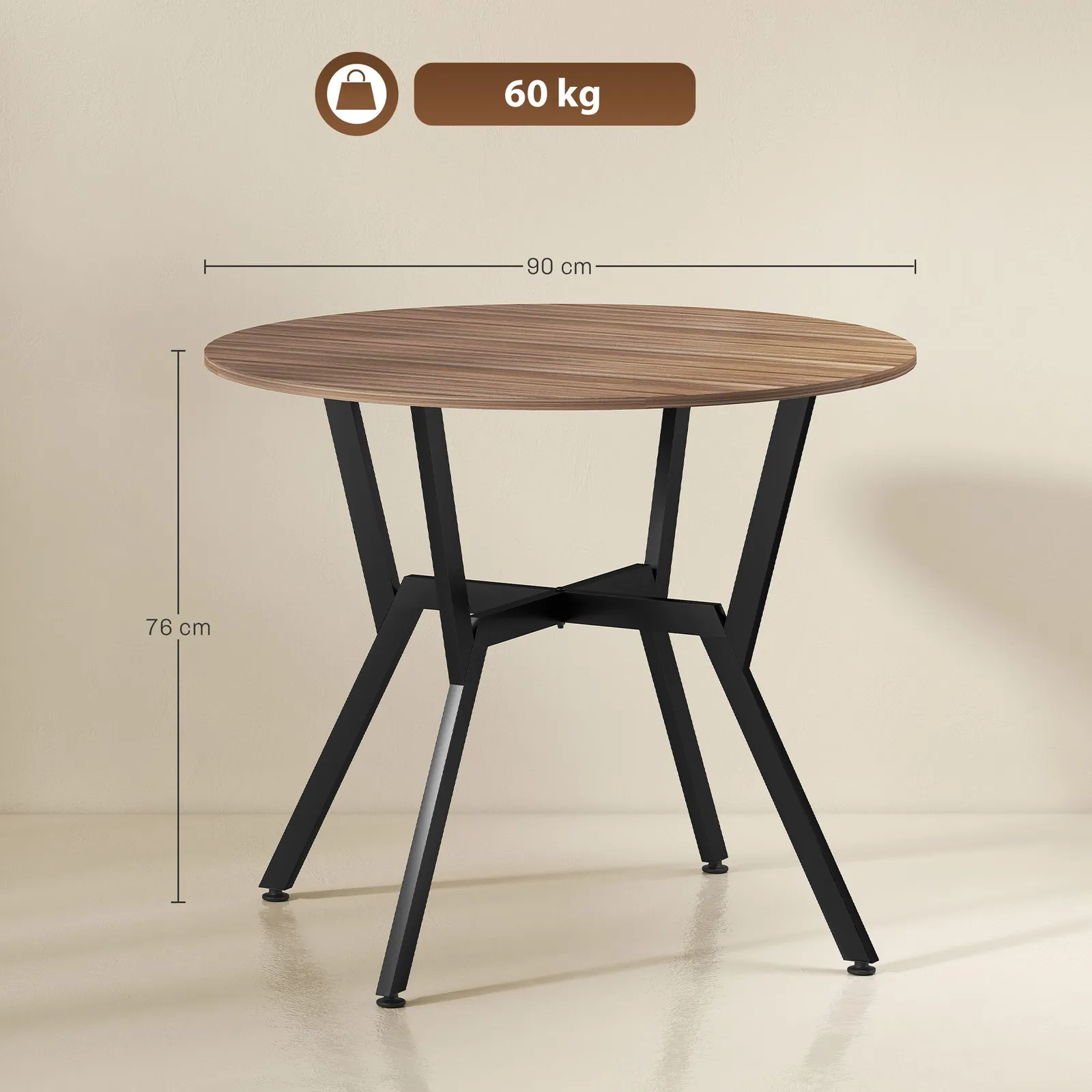 HOMCOM Dining Table with Round Top Steel Legs for Kitchen Dining Room Brown 3