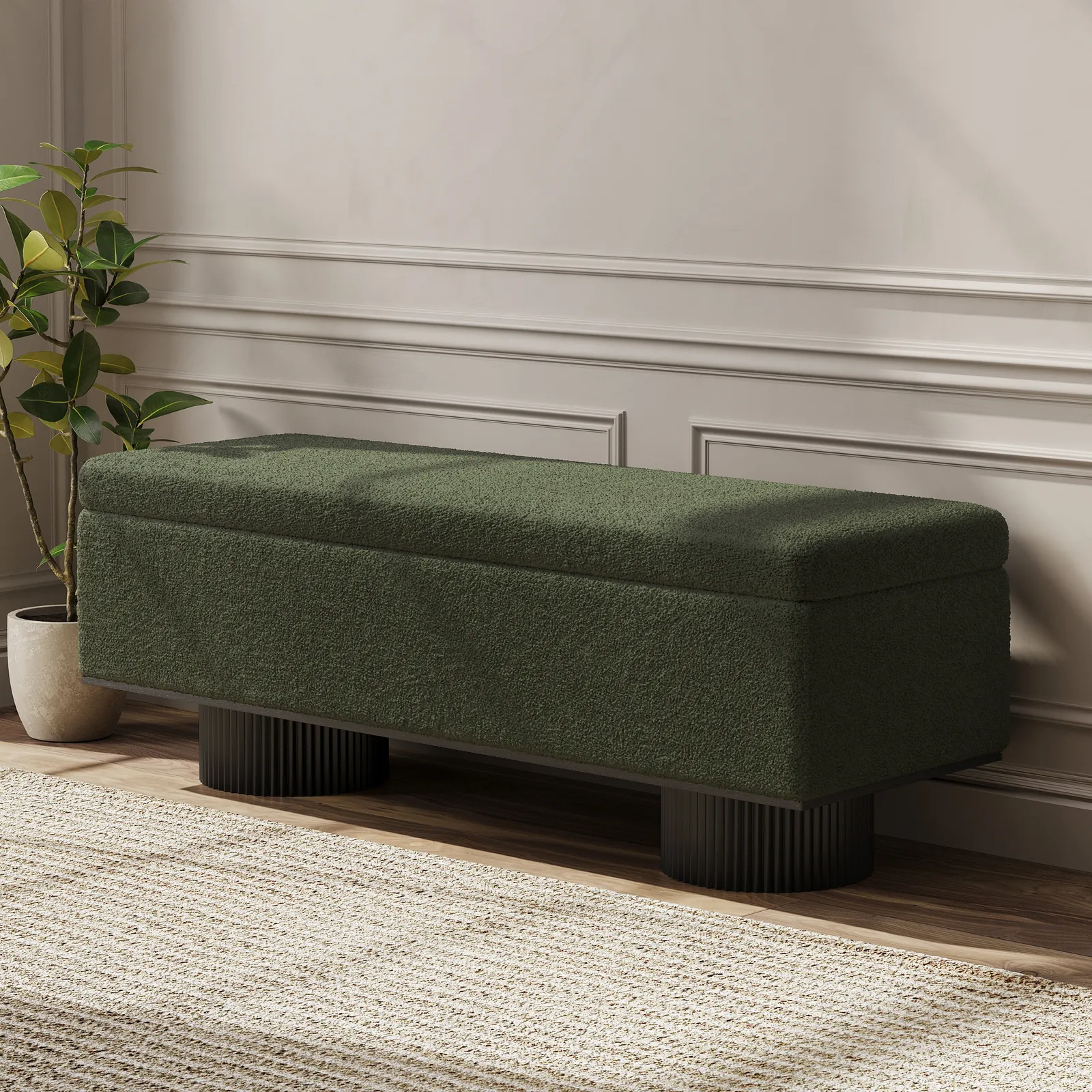 Teddy Fabric Fluffy Faux Fur Flip Top Wood Storage Entryway Bench
