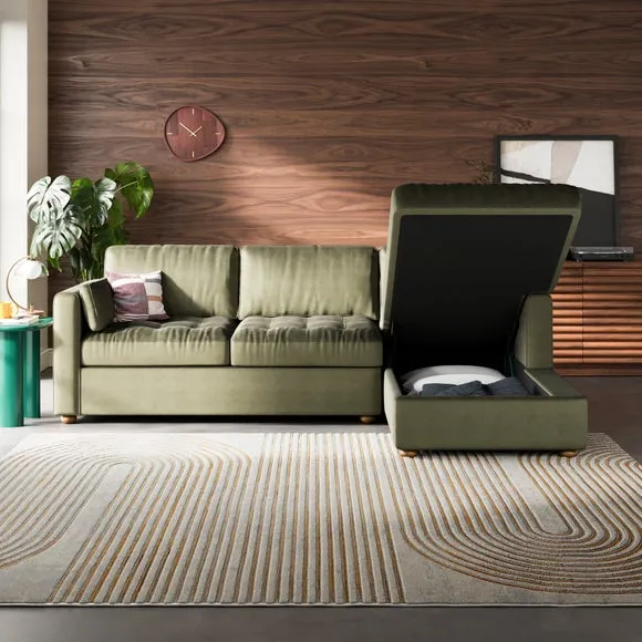 Zoe II Velvet Corner Storage Sofa Bed 3