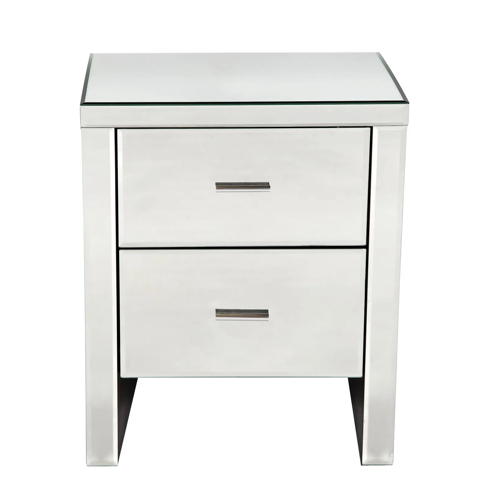 Venetian Mirrored 2 Drawer Bedside Table White
