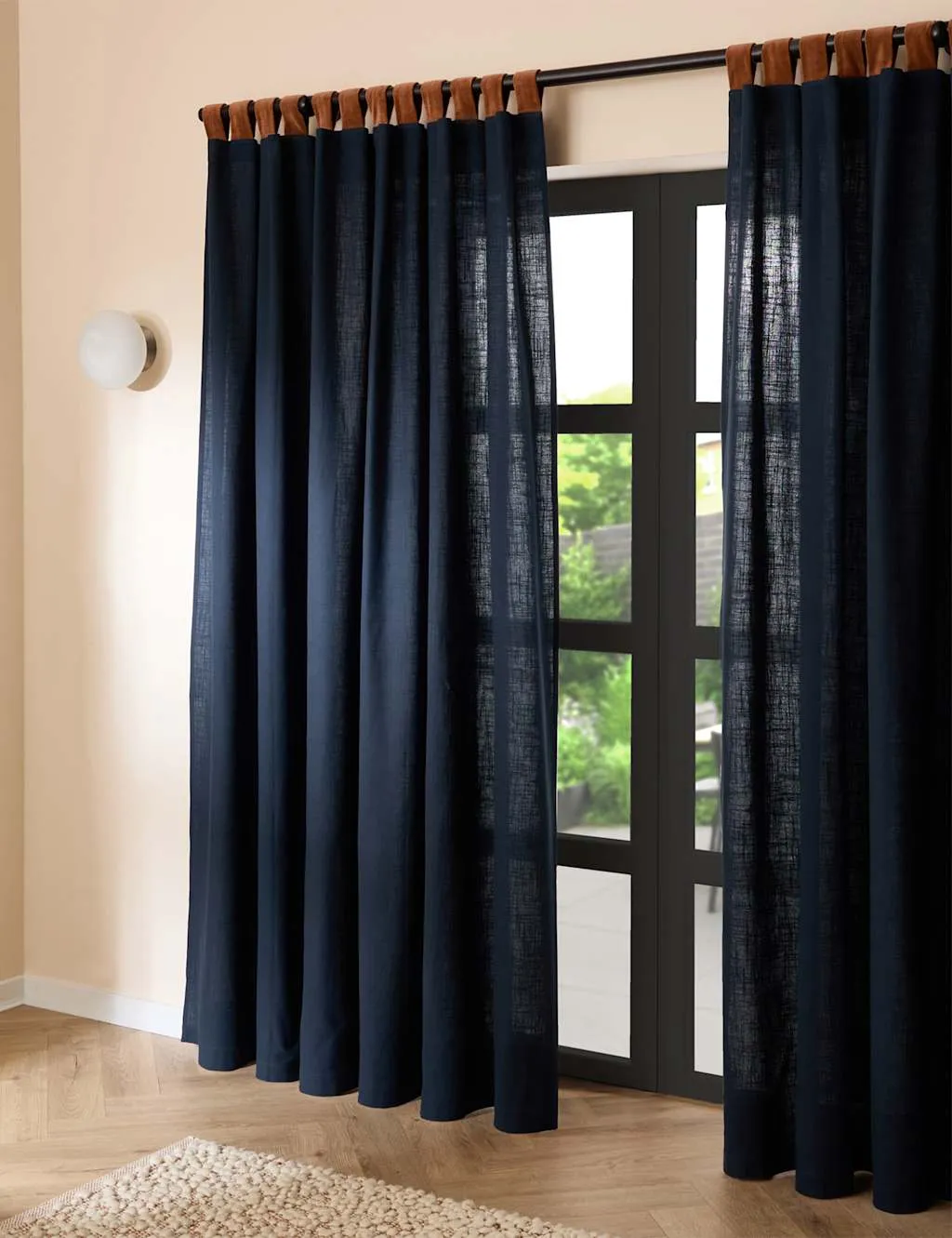 MADE Pure Cotton Hadlo Curtains With Velvet Loops Dark Navy