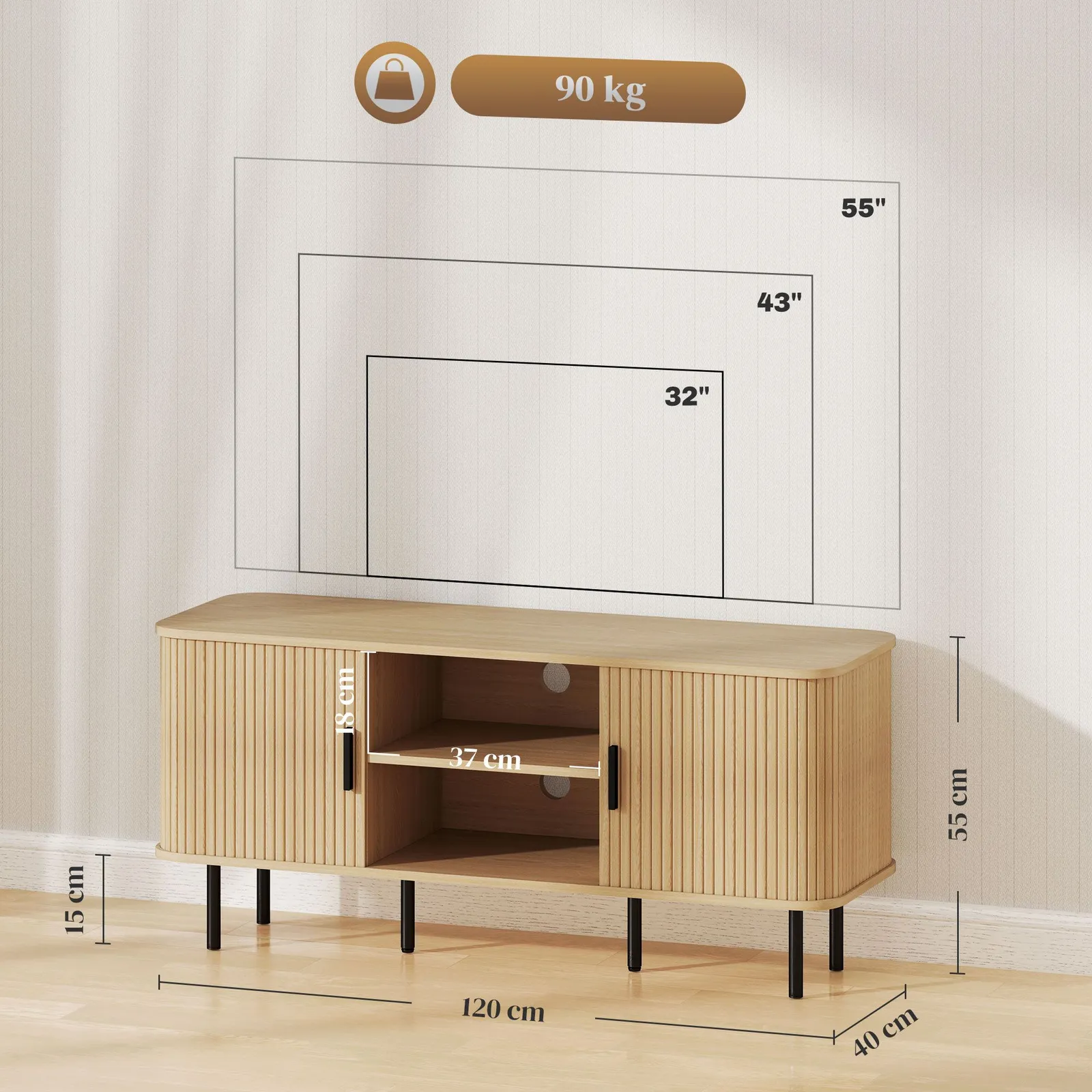 HOMCOM TV Unit for Living Room, TV Stand, Oak Tone in Brown 3