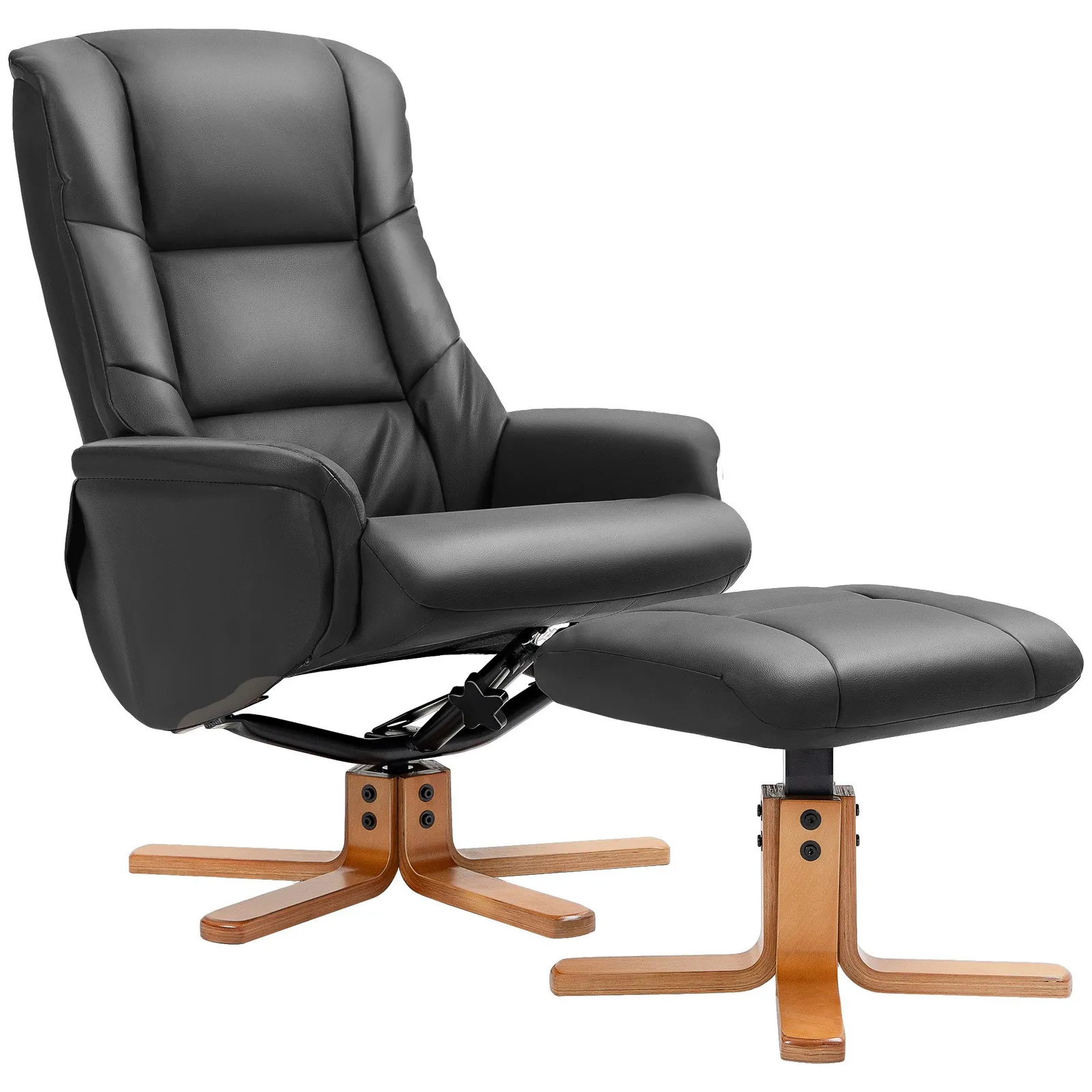 HOMCOM Recliner Armchair with Wood Base, Upholstered Reclining Chair, Black 2