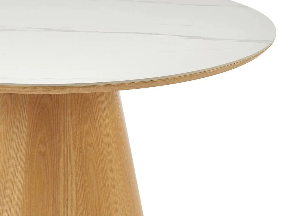 Vente-unique Round Dining Table for 4 Cm Ceramic & Ash Veneer - White Marble in Light Oak 6