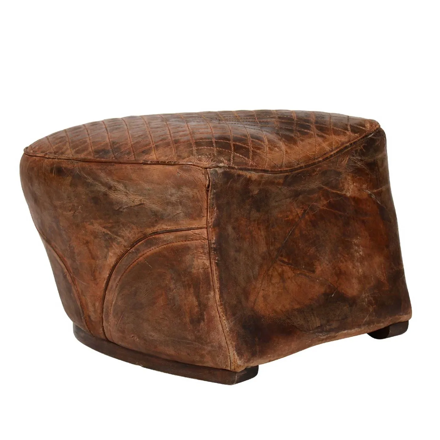 Timothy Oulton Leather Saddle Footstool, Buck'd n Brok'n