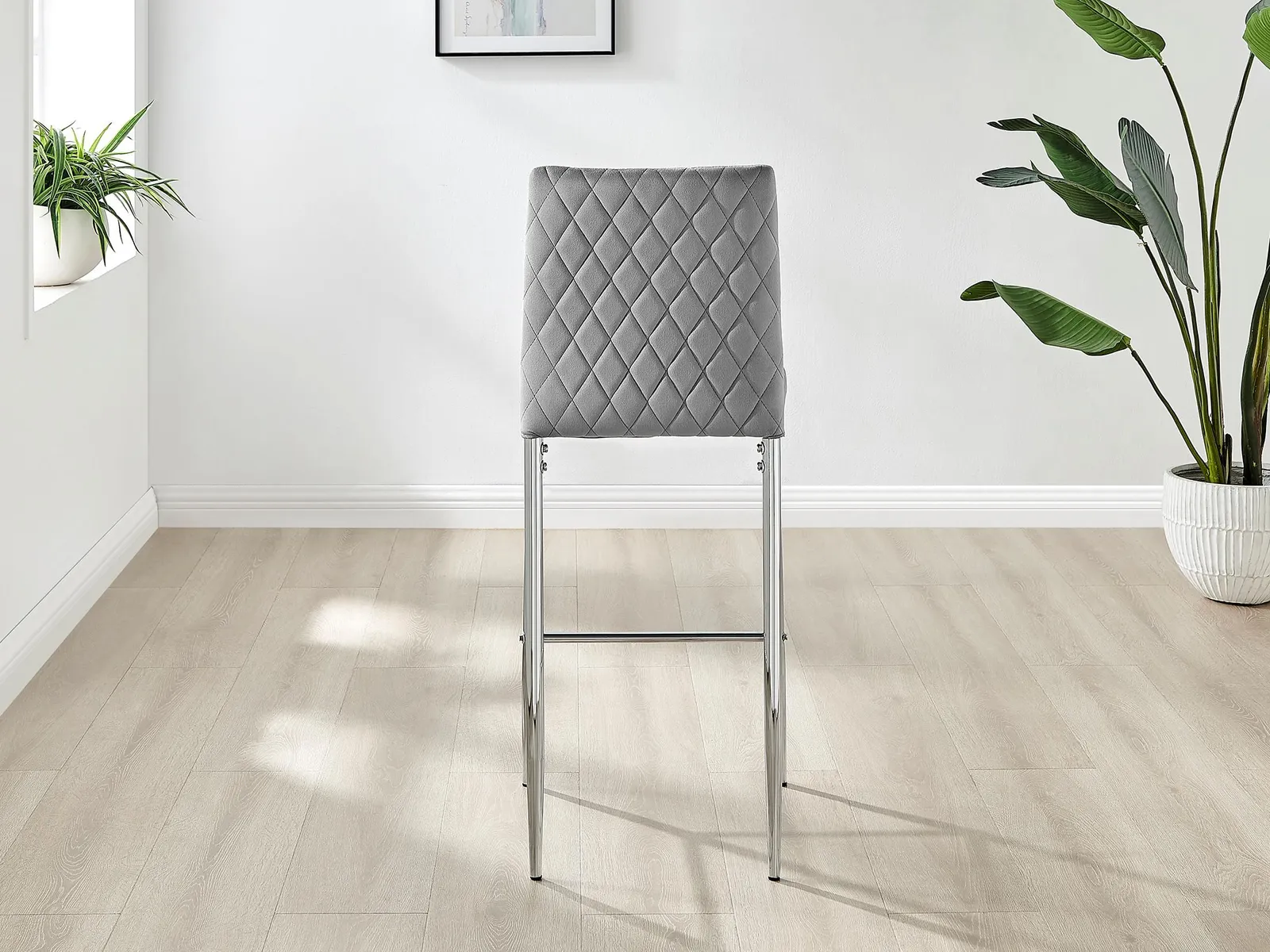 FurnitureboxUK Set of 2 Milan Soft Touch Hatched Velvet Padded Counter Stools With Silver Chrome Metal Legs in Grey 5