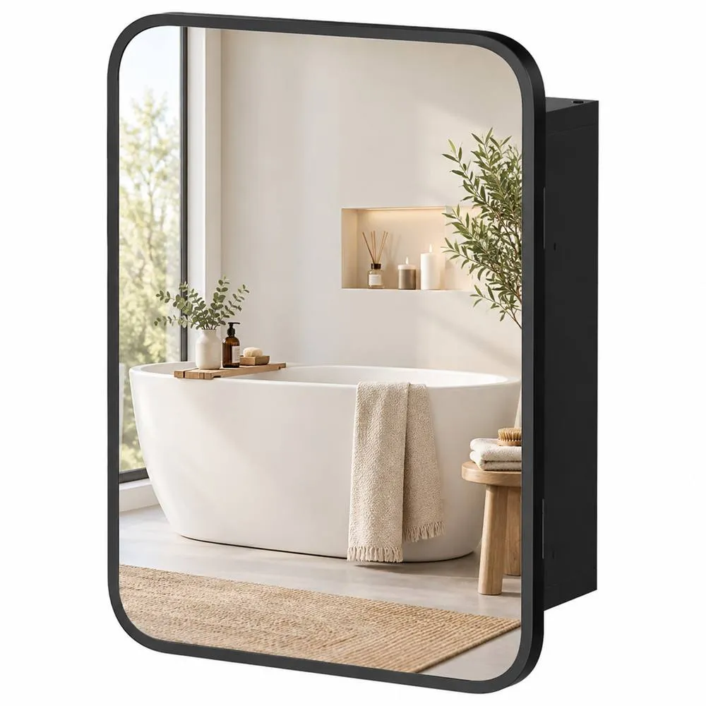 HOMCOM Bathroom Medicine Mirror Cabinet, Bathroom Wall Cabinet in Black