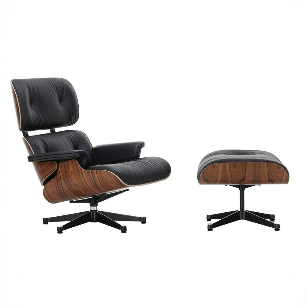 Vitra Eames Lounge Chair & Ottoman Santos Palisander Contemporary L50 60 Nero Polished Black Felt Glides 2