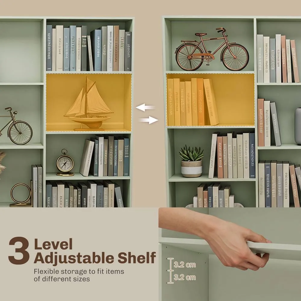 HOMCOM Bookcase Freestanding Open Storage Shelf with 17 Compartments in Light Green 5