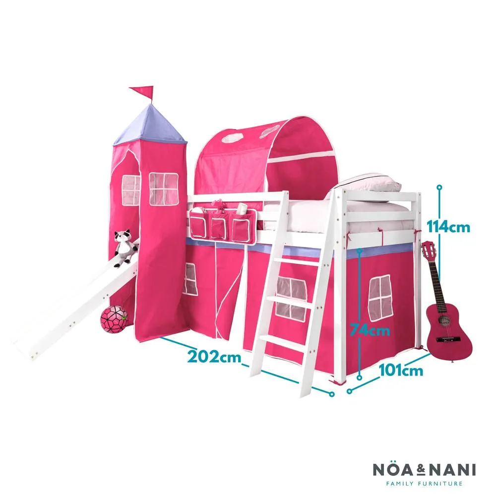 Nöa and Nani Moro Cabin Bed Midsleeper with Slide & Pretty Pink Package in White 5