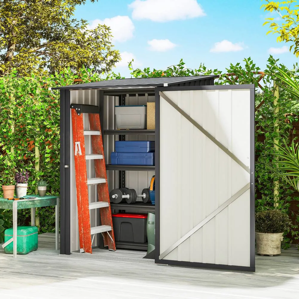 OUTSUNNY 3.3ft x 3.4ft Outdoor Storage Shed Steel Garden Shed w/ Lockable Door in Dark Grey 2