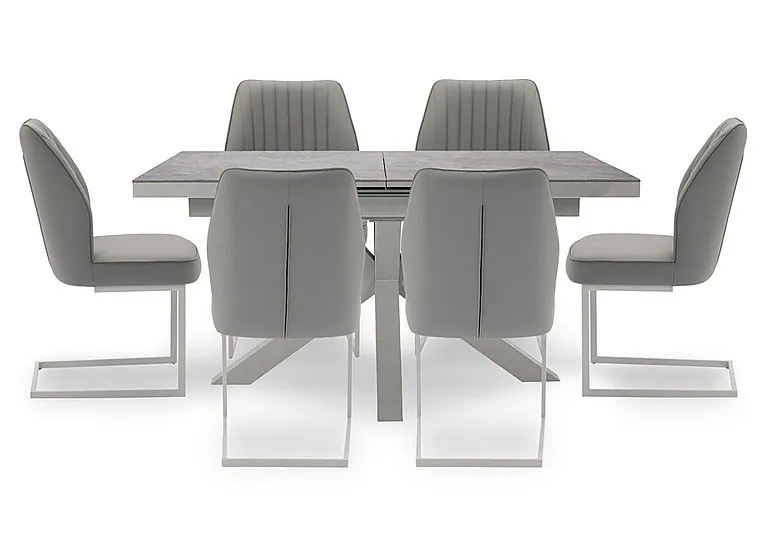 Fumo Pop Up Extending Dining Table and 6 Faux Leather Cantilever Chairs - 140-cm