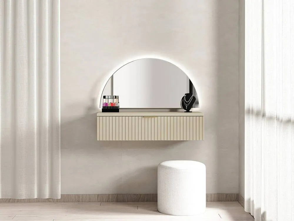 Vente-unique Wall-Mounted Dressing Table With Mirror & LED Lighting - 1 Drawer in Beige 5