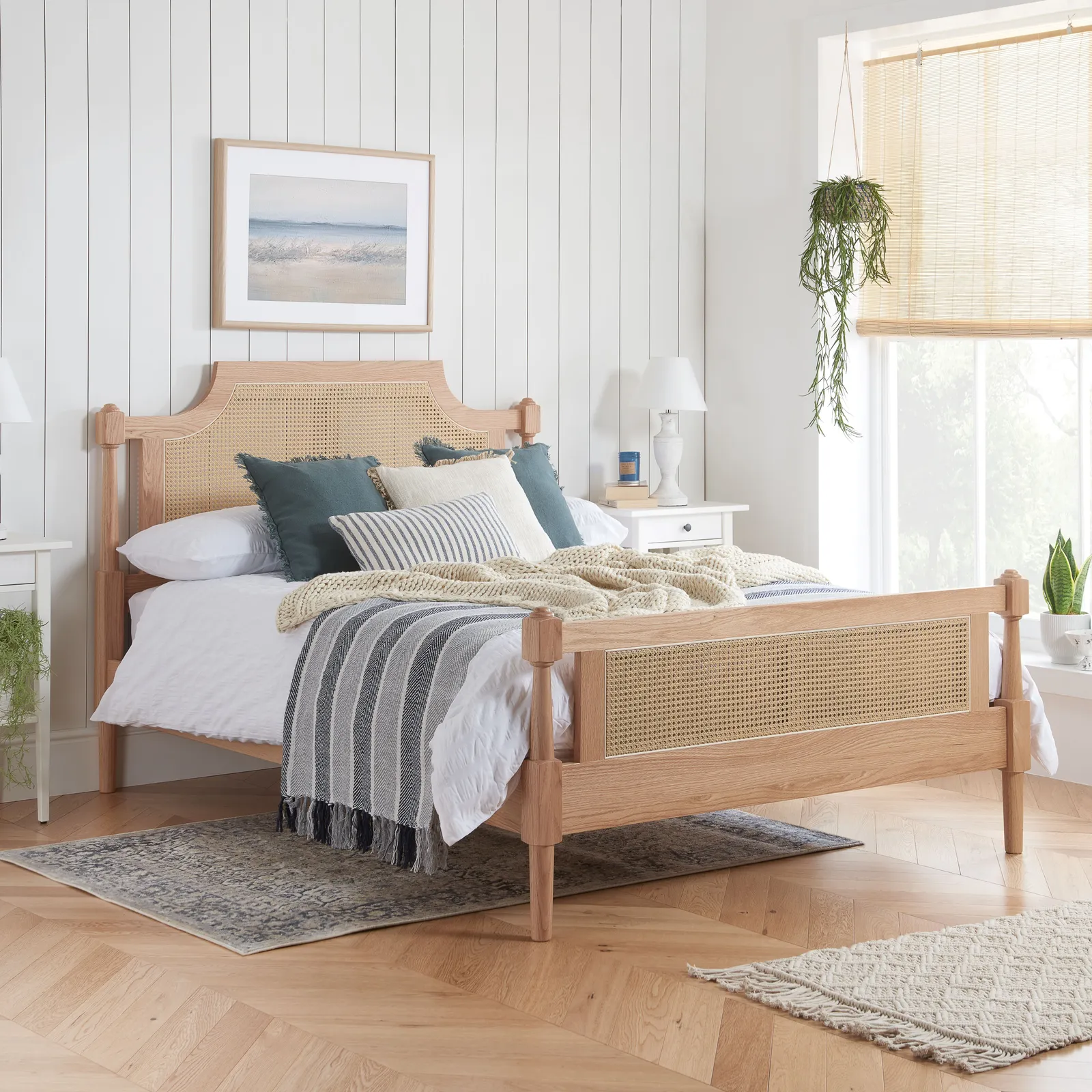 Birlea Rattan Bed Frame Rhodes Oak 4FT6 135cm Bedstead in Beige