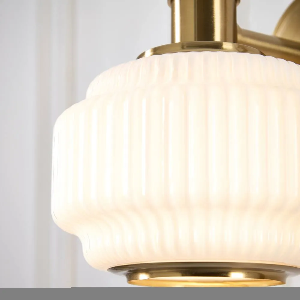 Netlighting Evora Globe Wall Lights Brushed Aged Brass Opal Ribbed Glass in Gold 6