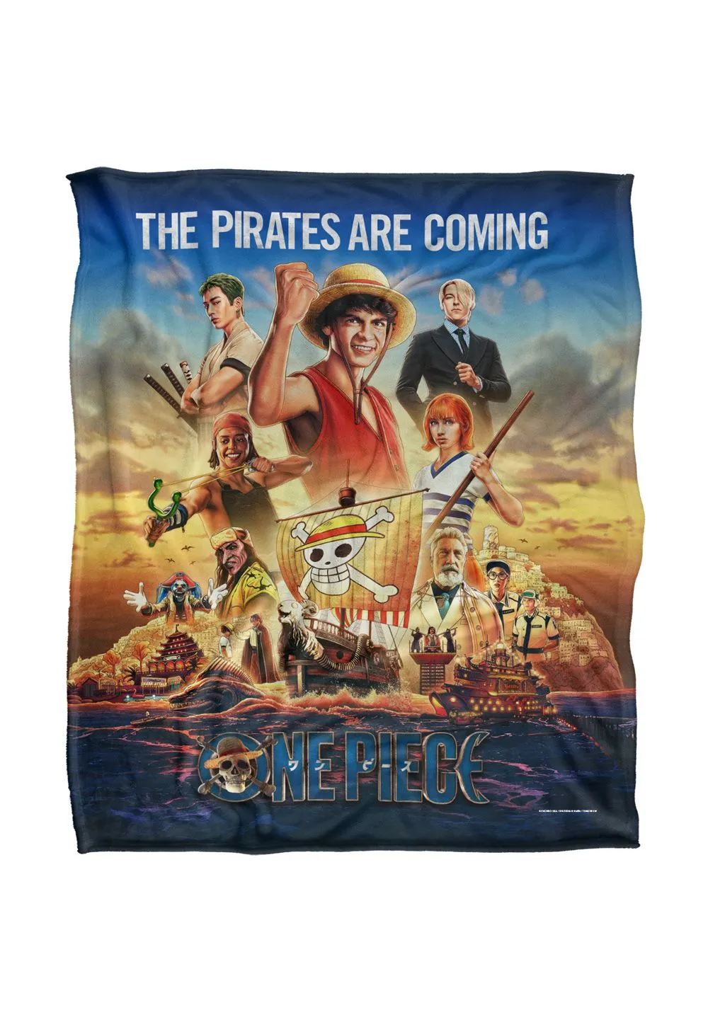 Netflix One Piece Straw Hat Crew Officially Licensed Silky Touch Super Soft Throw Blanket 152 x 127 cm in White