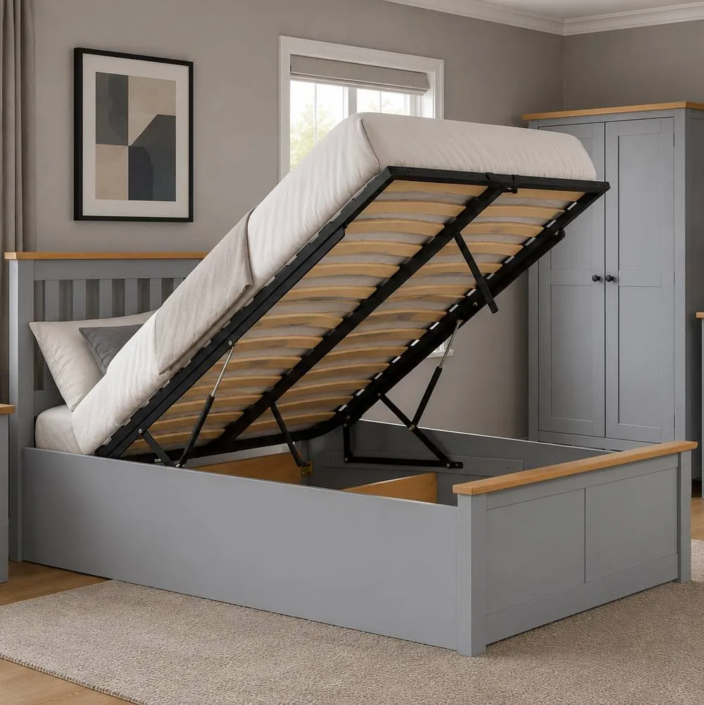 Birlea King Size Ottoman Bed Grey Aspen Wood Frame Storage 5FT Oak Solid 2