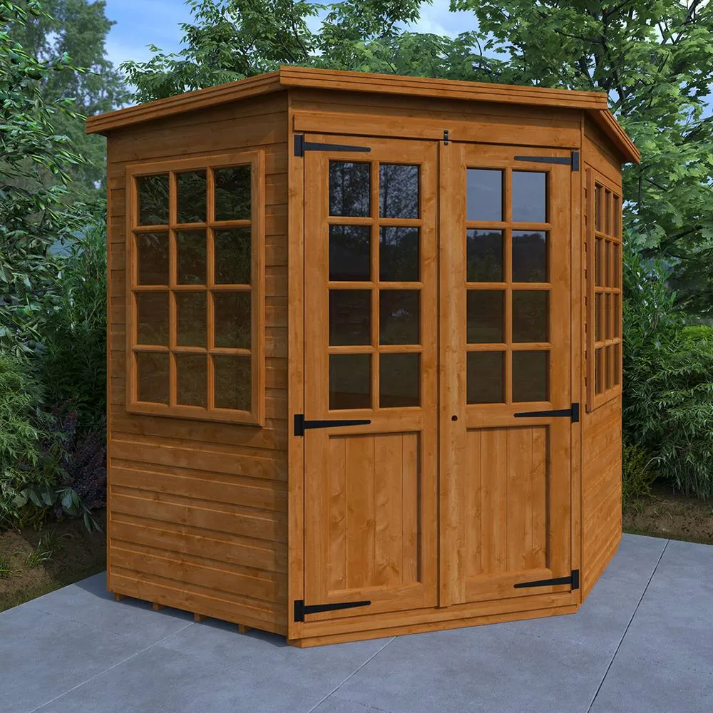 Buttercup Farm 6 x 6 Feet Pentagon Cornerhouse 12mm Shed - Solid Wood/Softwood/Pine in Burnt Orange 2
