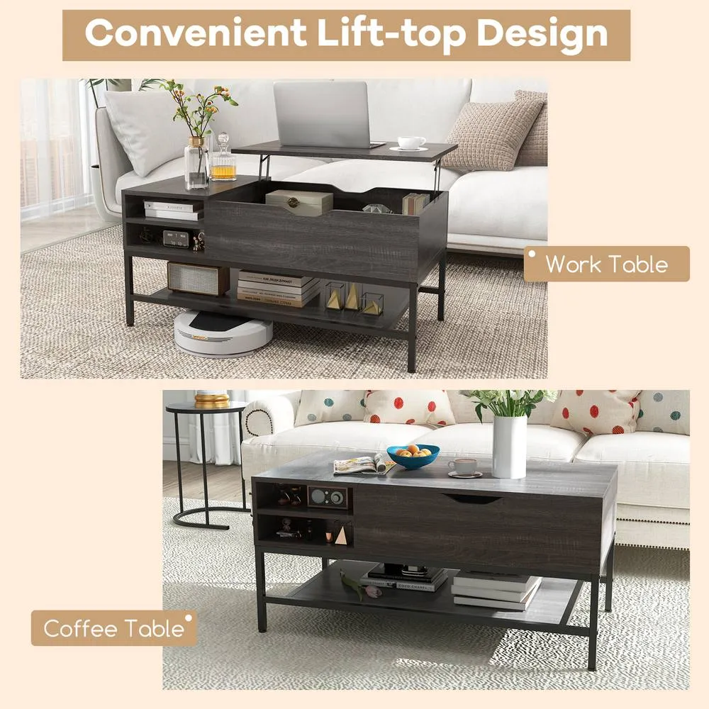 Costway Lift Top Coffee Table Living Room Center Table W/ Removable Shelf in Grey 4