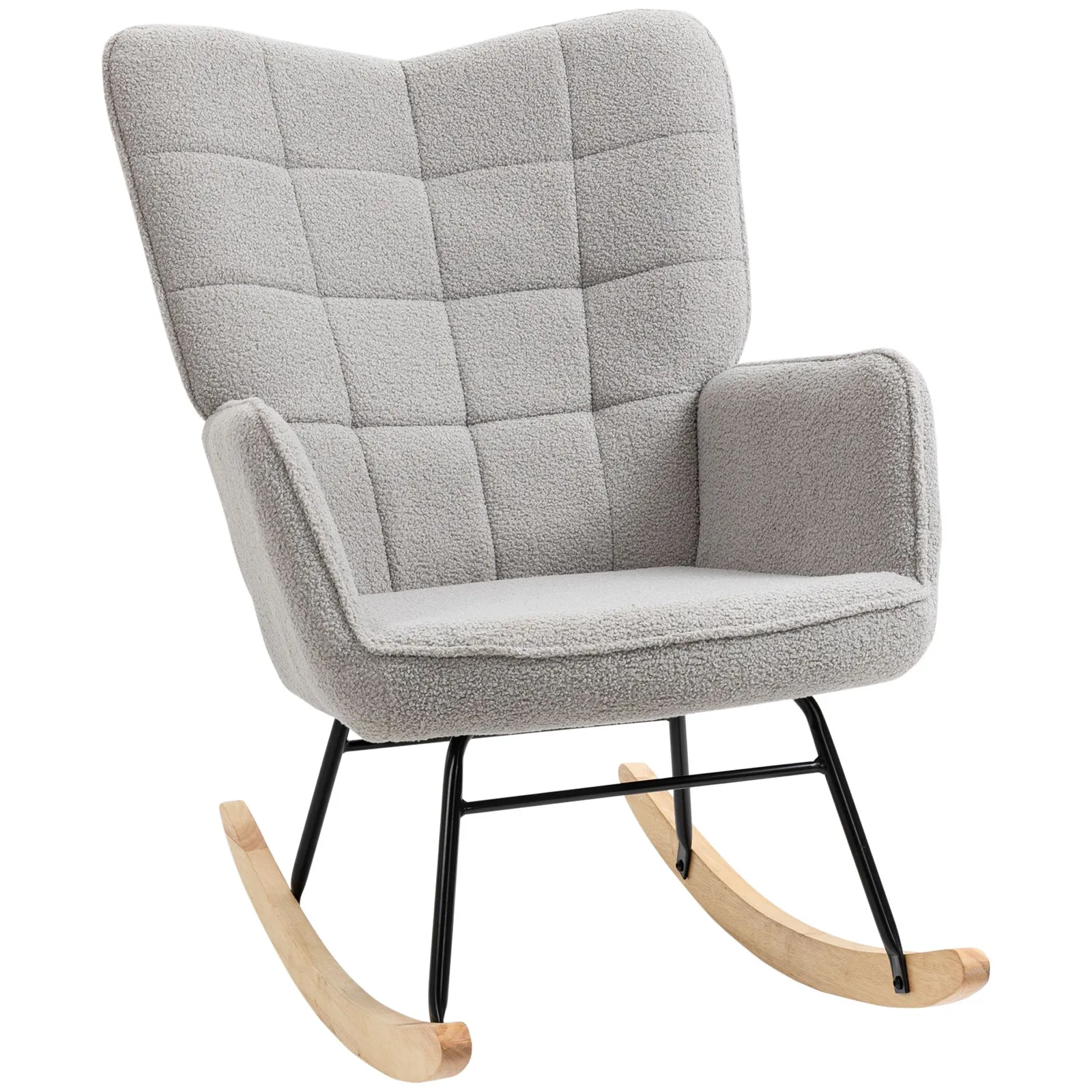 HOMCOM Wingback Rocking Chair for Nursing w/ Steel Frame Light Grey 2